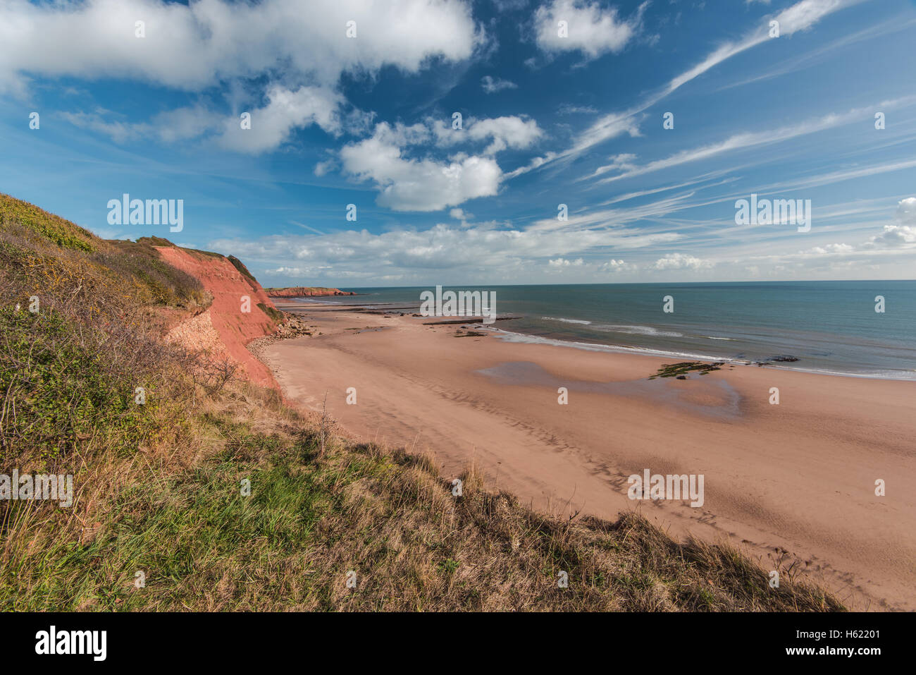 Belle mais spectaculaire falaise de la Côte Jurassique, site du patrimoine mondial en Angleterre, Devon, UK Banque D'Images
