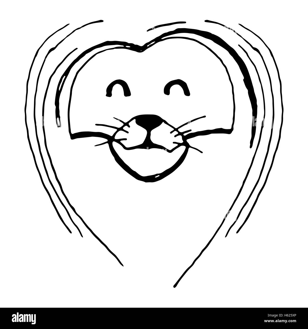 Croquis de la main de la tête de lion avec la crinière. Lion et dessin croquis dessinés à la main, l'animal, lion vector illustration Banque D'Images