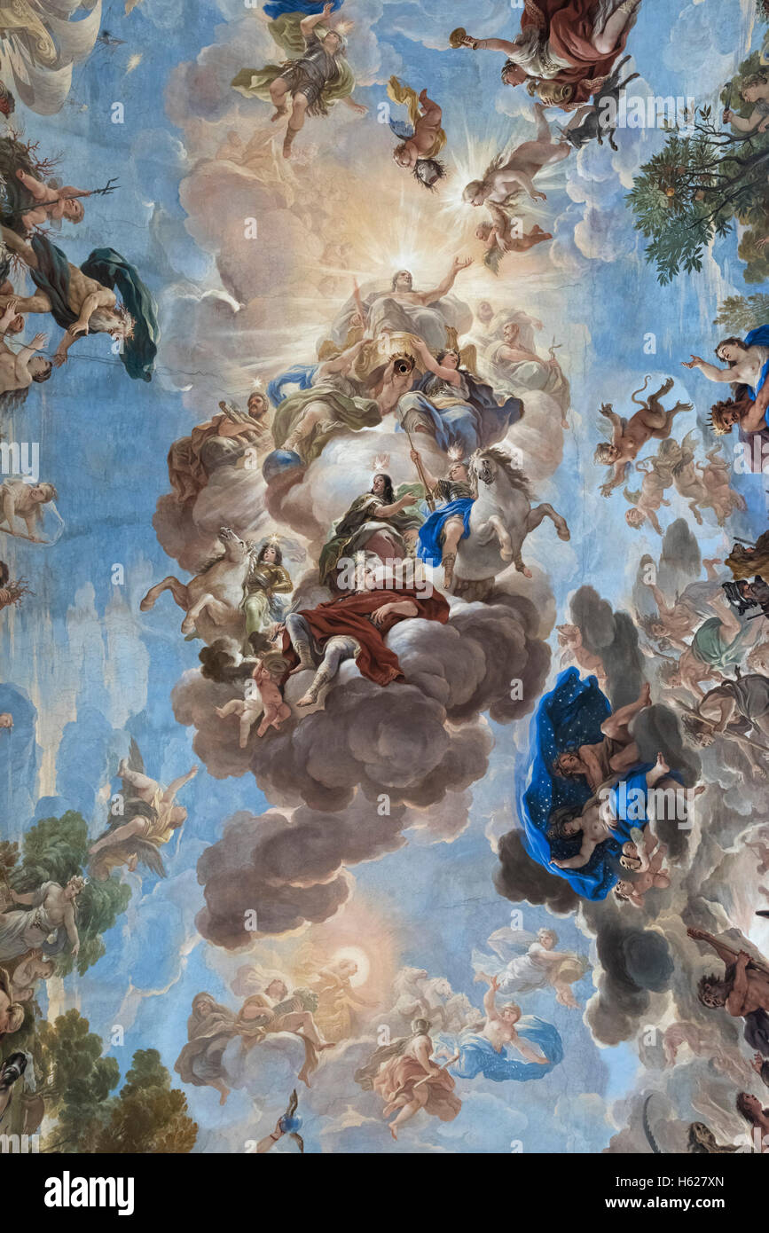 Florence. L'Italie. L'apothéose de la dynastie des Médicis, 1685, fresque de Luca Giordano (1634-1705), le Palazzo Medici Riccardi. Banque D'Images