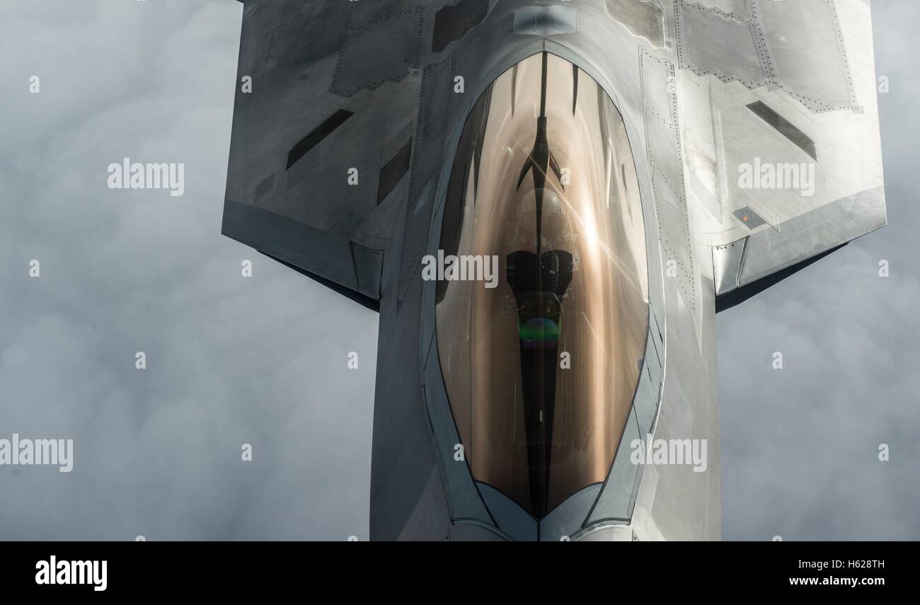 Un F-22 Raptor stealth fighter avion en vol au cours de la NORAD Vigilant Shield 17 entraînement physique à Joint Base Elmendorf-Richardson, 17 octobre 2016 à Anchorage, Alaska. Banque D'Images