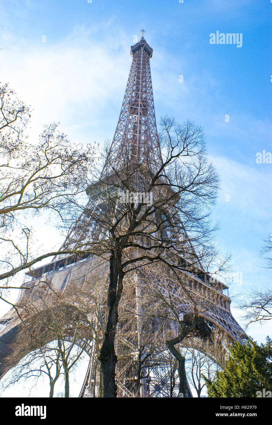 La tour Eiffel est très bien vu par l'hiver arbres Banque D'Images