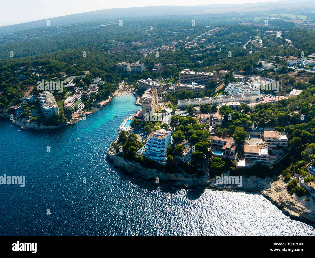Espagne, Majorque, Palma de Mallorca, vue aérienne, la baie de Cala Vinyes, Banque D'Images