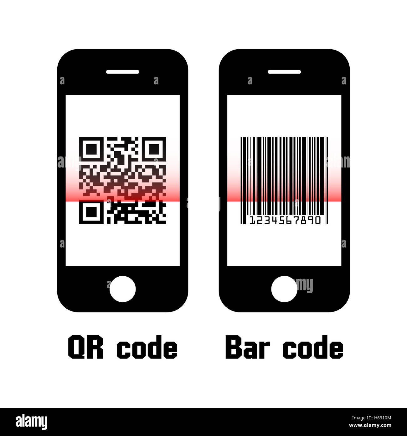 Scan Smartphone QR code et code barre dessin plat . Banque D'Images