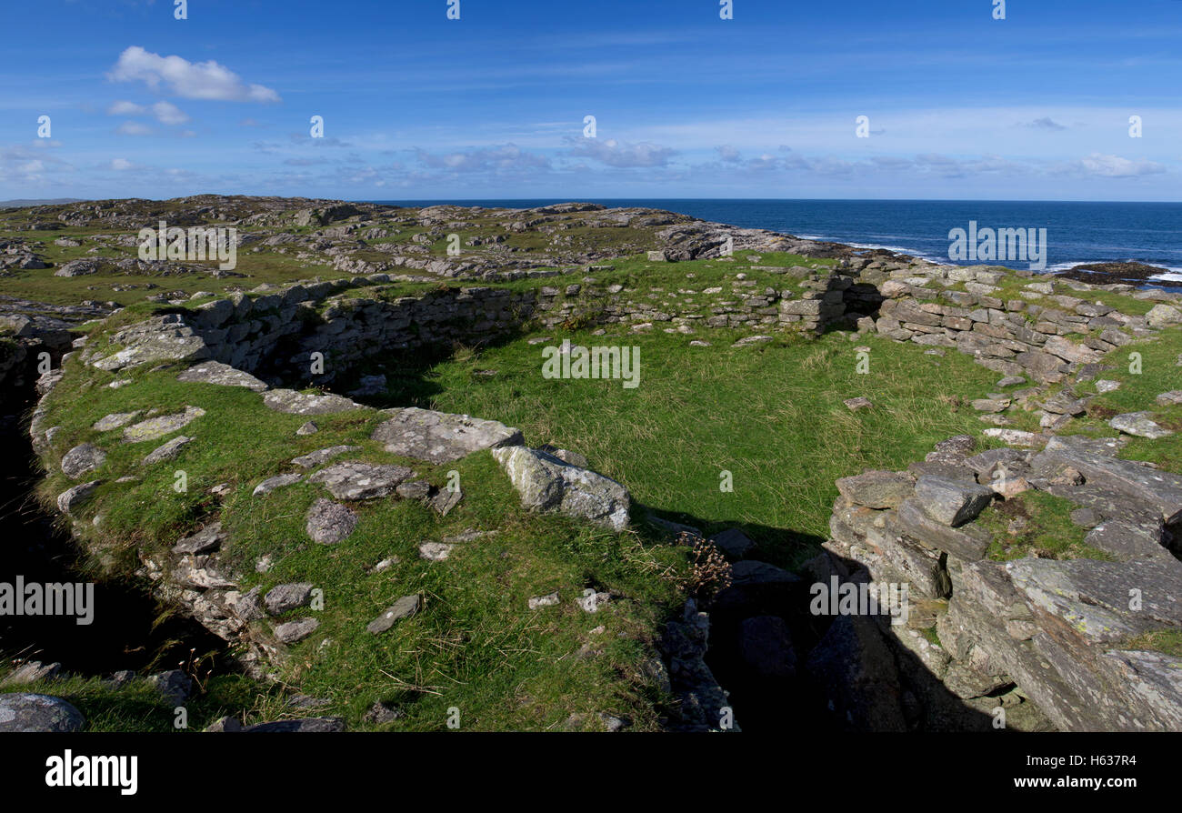 Dun Mor Vaul, à l'âge de fer Broch,Tyree,Hébrides intérieures, Argyll and Bute, Ecosse Banque D'Images