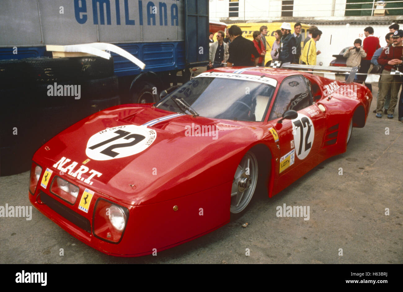 72 Alain Cudini, John Morton, John Paul dans une Ferrari 512BB a terminé 9e au Mans 24 Heures 20 Juin 1982 Banque D'Images