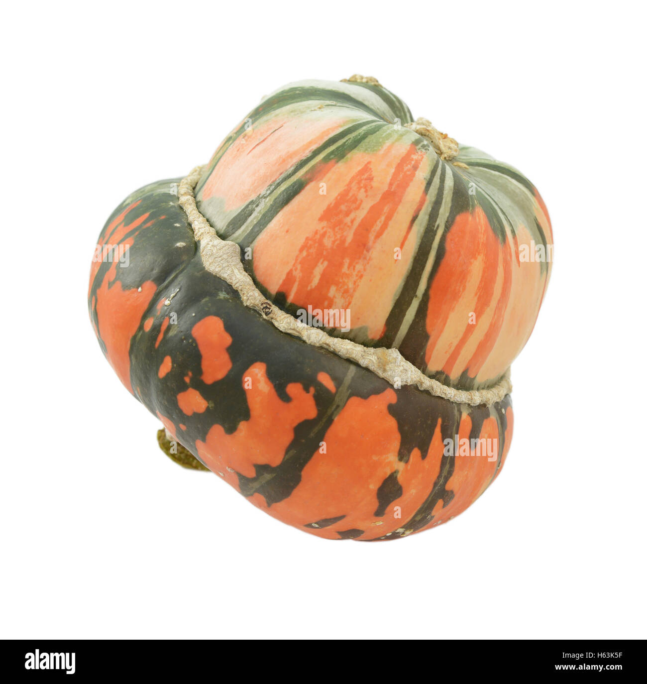 Rayé vert et orange squash Turban de profil, isolé sur fond blanc Banque D'Images