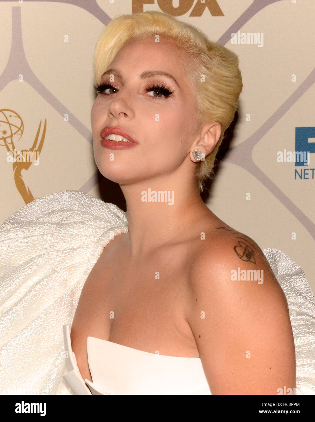 Aka Lady Gaga Stefani Joanne Angelina Germanotta assiste à la 67e Primetime Emmy Awards Fox after party le 20 septembre 2015 à Los Angeles, Californie. Banque D'Images