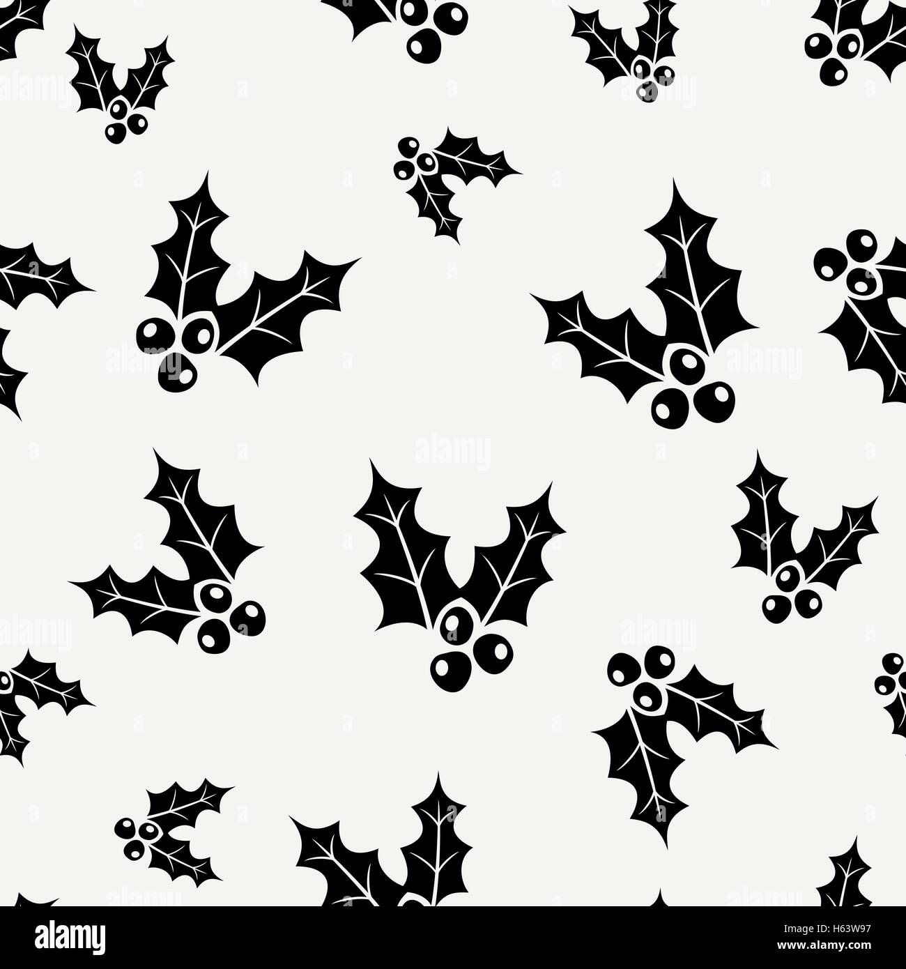 Modèle sans couture avec Holly en noir sur fond crème. Arrière-plan de fête, carrelage, carte de vœux ou papier d'emballage. Illustration de Vecteur