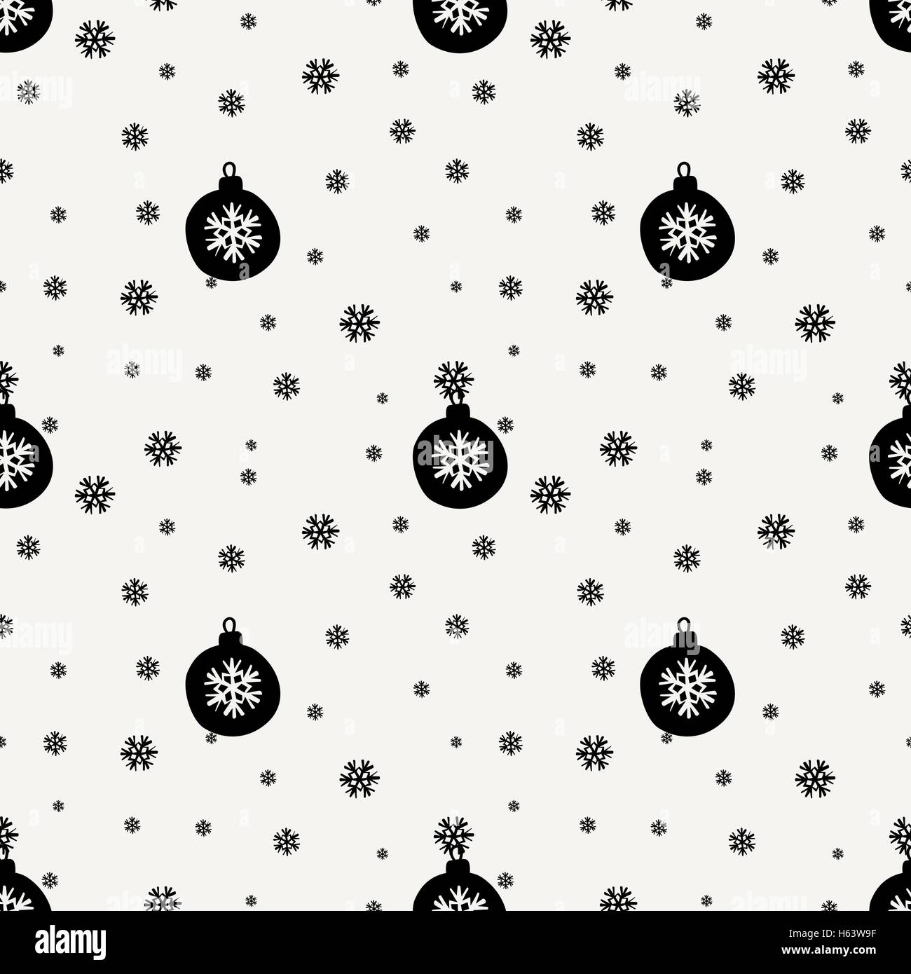 Motif répétitif sans couture avec boules de Noël et des étoiles en noir sur fond crème. Arrière-plan de fête, carrelage. Illustration de Vecteur