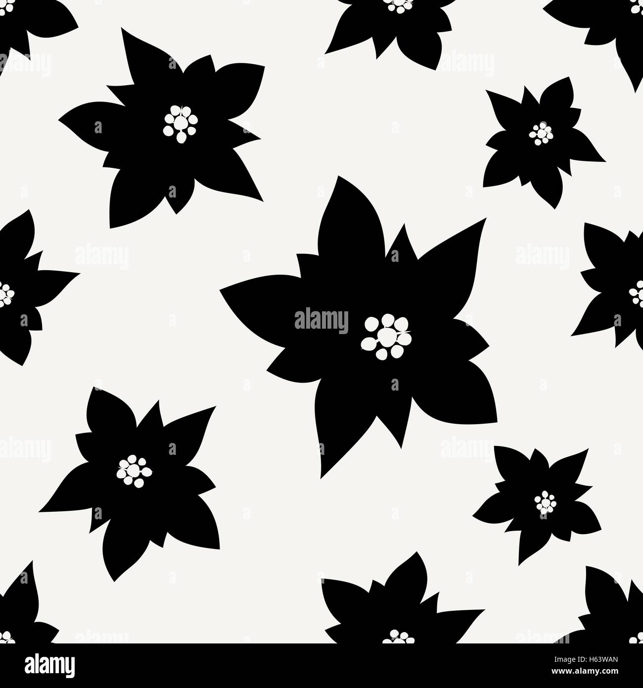 Motif répétitif sans couture avec fleurs poinsettias en noir sur fond crème. Arrière-plan de fête carrelage, papier d'emballage. Illustration de Vecteur