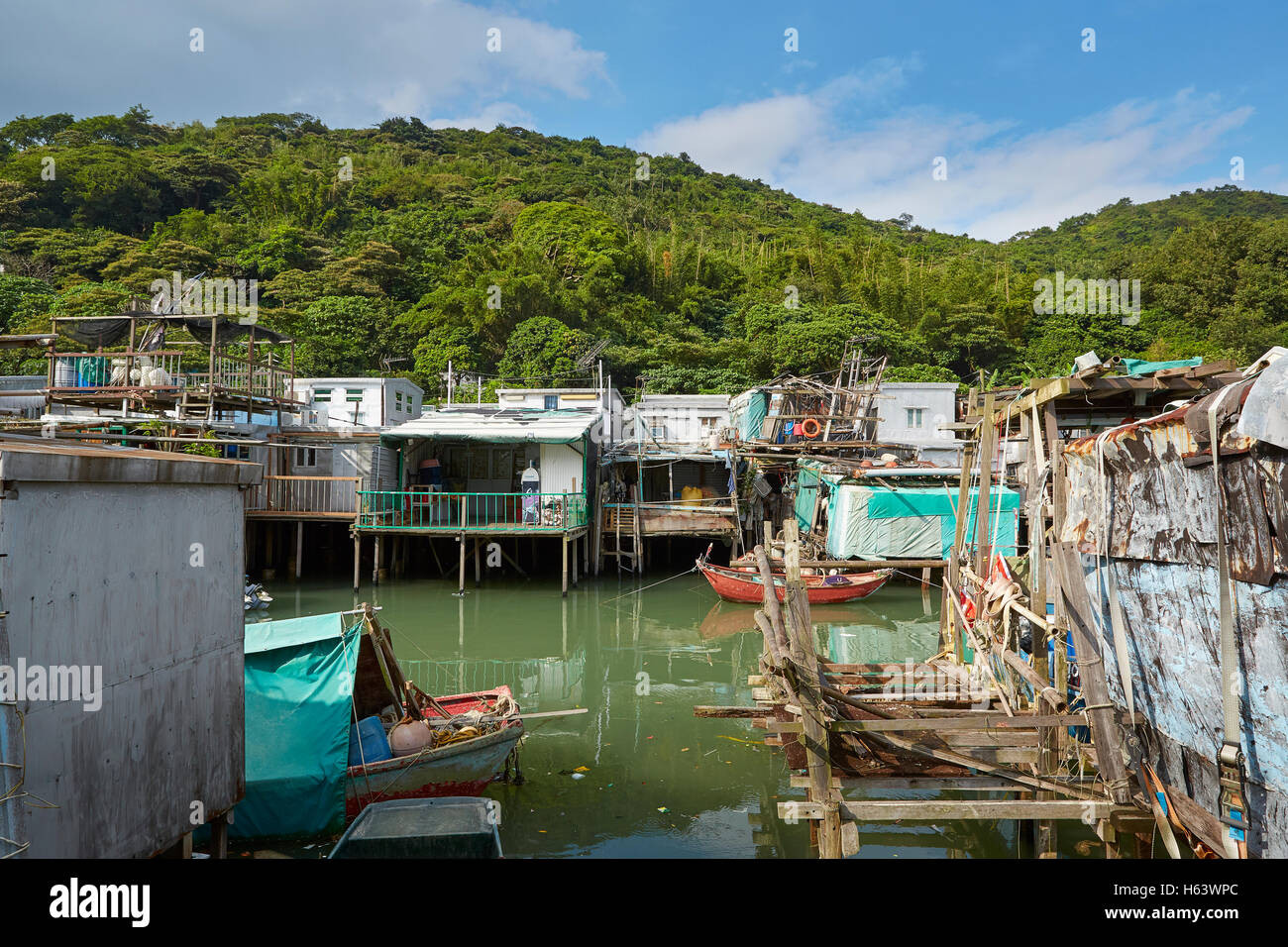 Des cabanes de pêche sur pilotis à Tai O, un cadre préservé Chinese Rural Village de pêcheurs sur l'île de Lantau, à Hong Kong. Banque D'Images