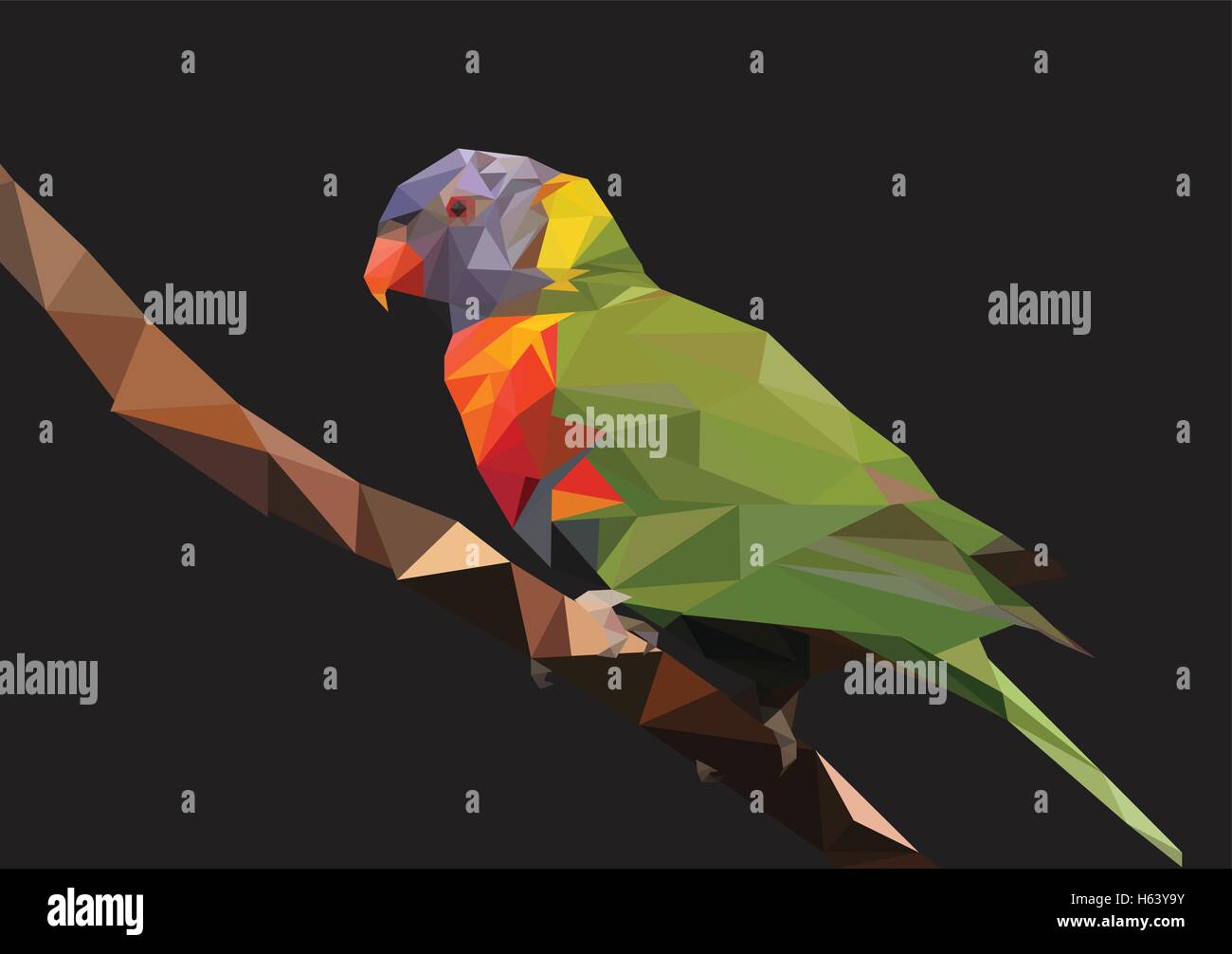 Résumé Poly Faible Parrot, Rainbow lorikeet sur Branch - Vector Illustration Illustration de Vecteur