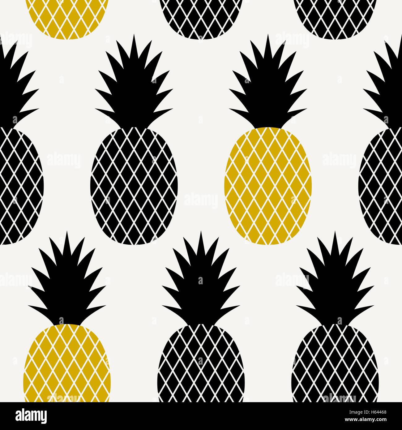 Motif répétitif sans couture avec l'ananas en noir et jaune sur fond crème. Textiles modernes, cartes de vœux, affiches, d'enrubannage. Illustration de Vecteur