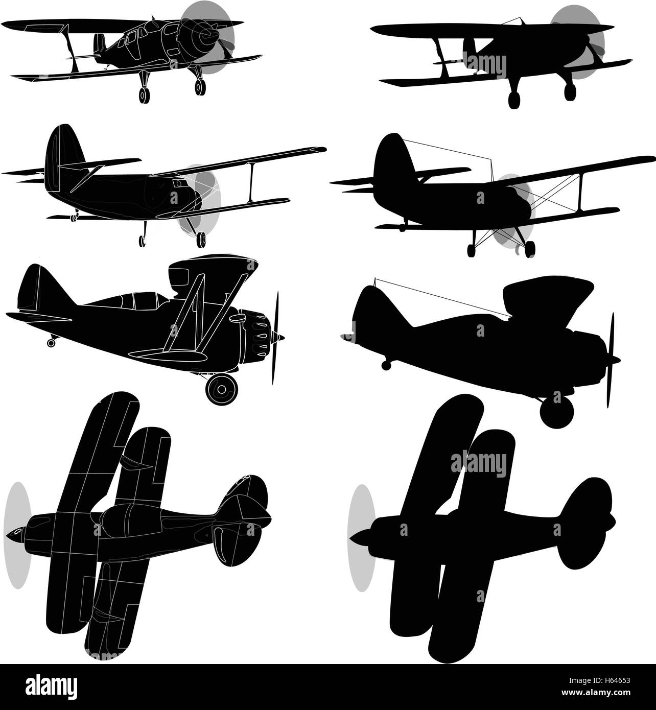 Collection avion bi isolé sur sky. Vector illustration. Illustration de Vecteur