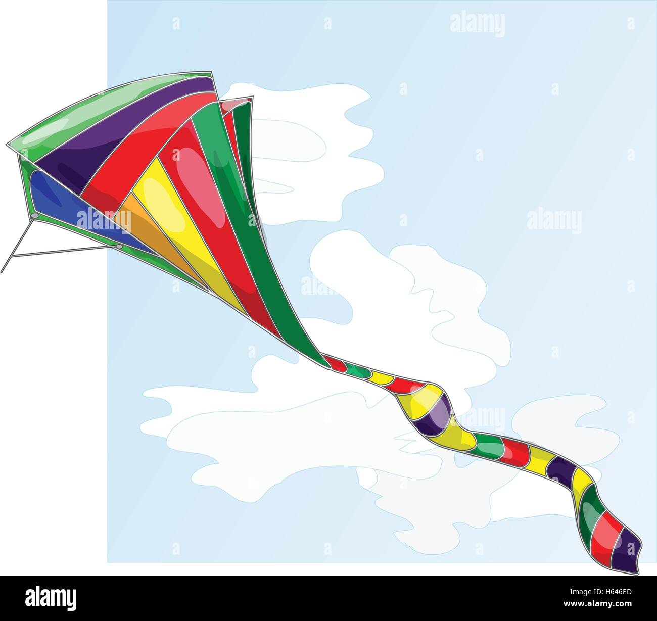 Cerf-volant. Vector illustration of colorful kite et nuages dans le ciel. Illustration de Vecteur