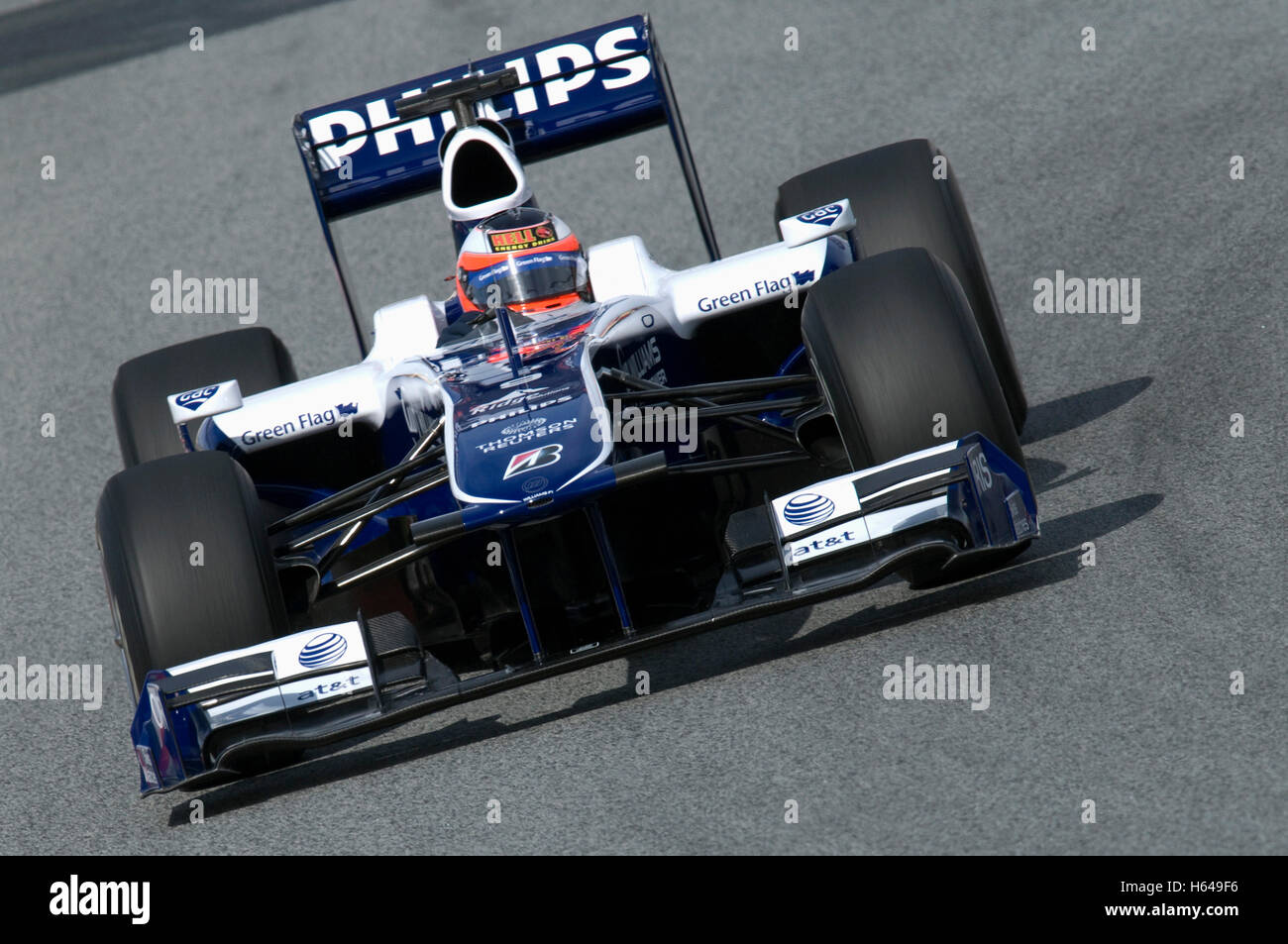 Motorsports, Rubens Barrichello, au Brésil, dans la Williams FW31, voiture de course de Formule 1 à l'essai au circuit de Catalogne Banque D'Images