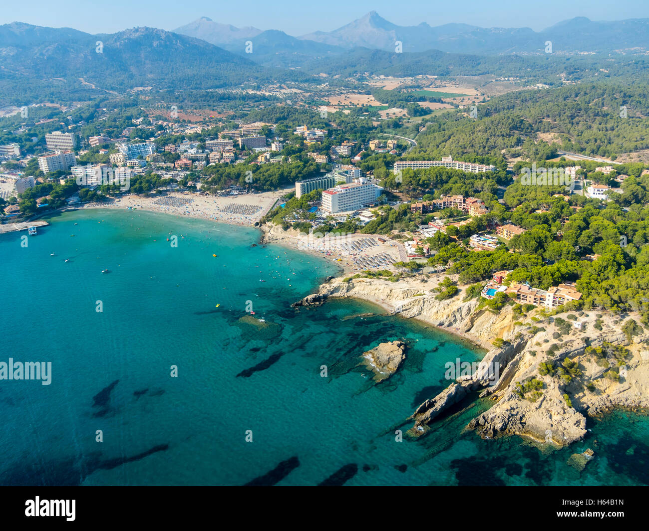 Espagne, Majorque, vue aérienne de la baie de Peguera Banque D'Images