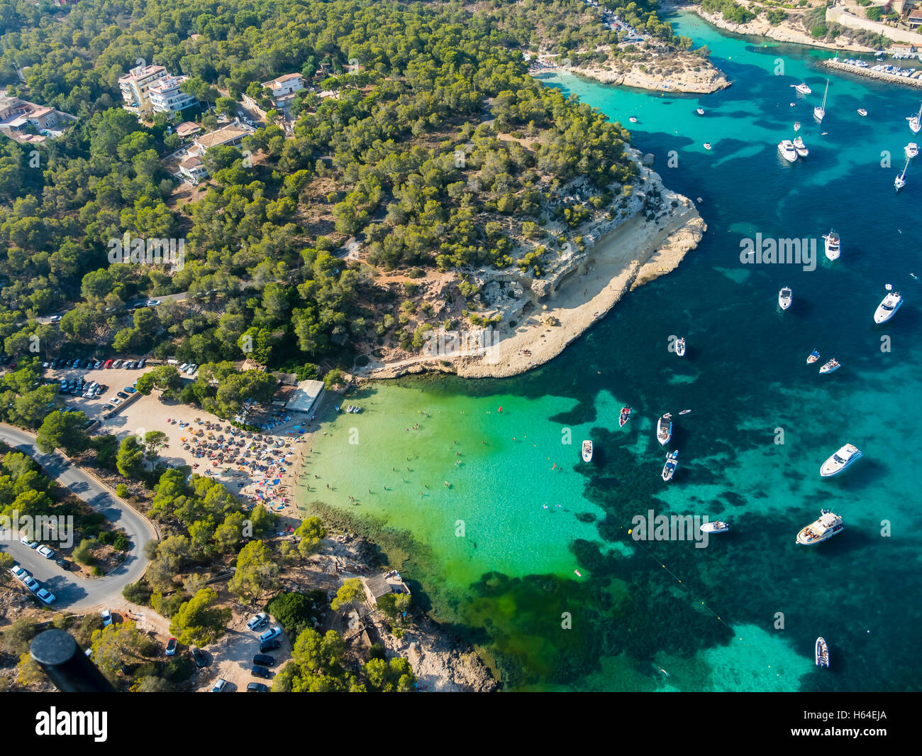Espagne, Majorque, Palma de Mallorca, vue aérienne, El Toro, plage près de Portals Vells Banque D'Images
