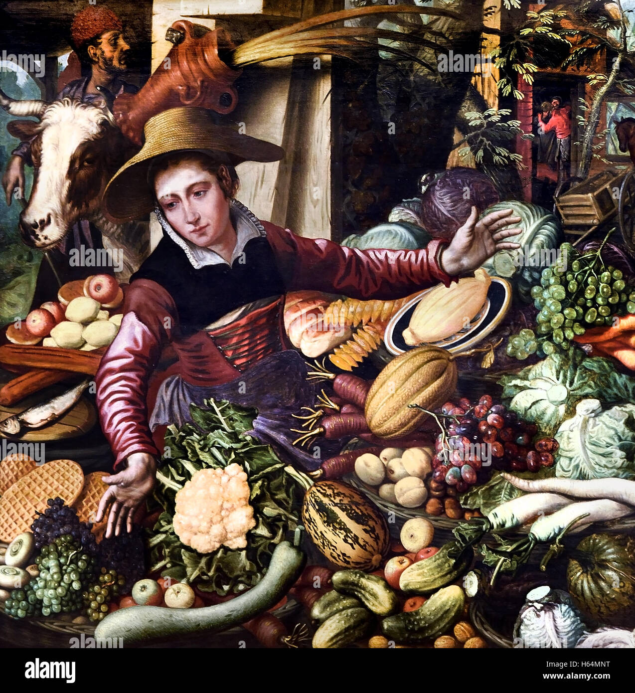 Au stand de légumes du marché femme 1567 Pieter Aertsen 1508-1575 Pays-Bas Néerlandais Banque D'Images