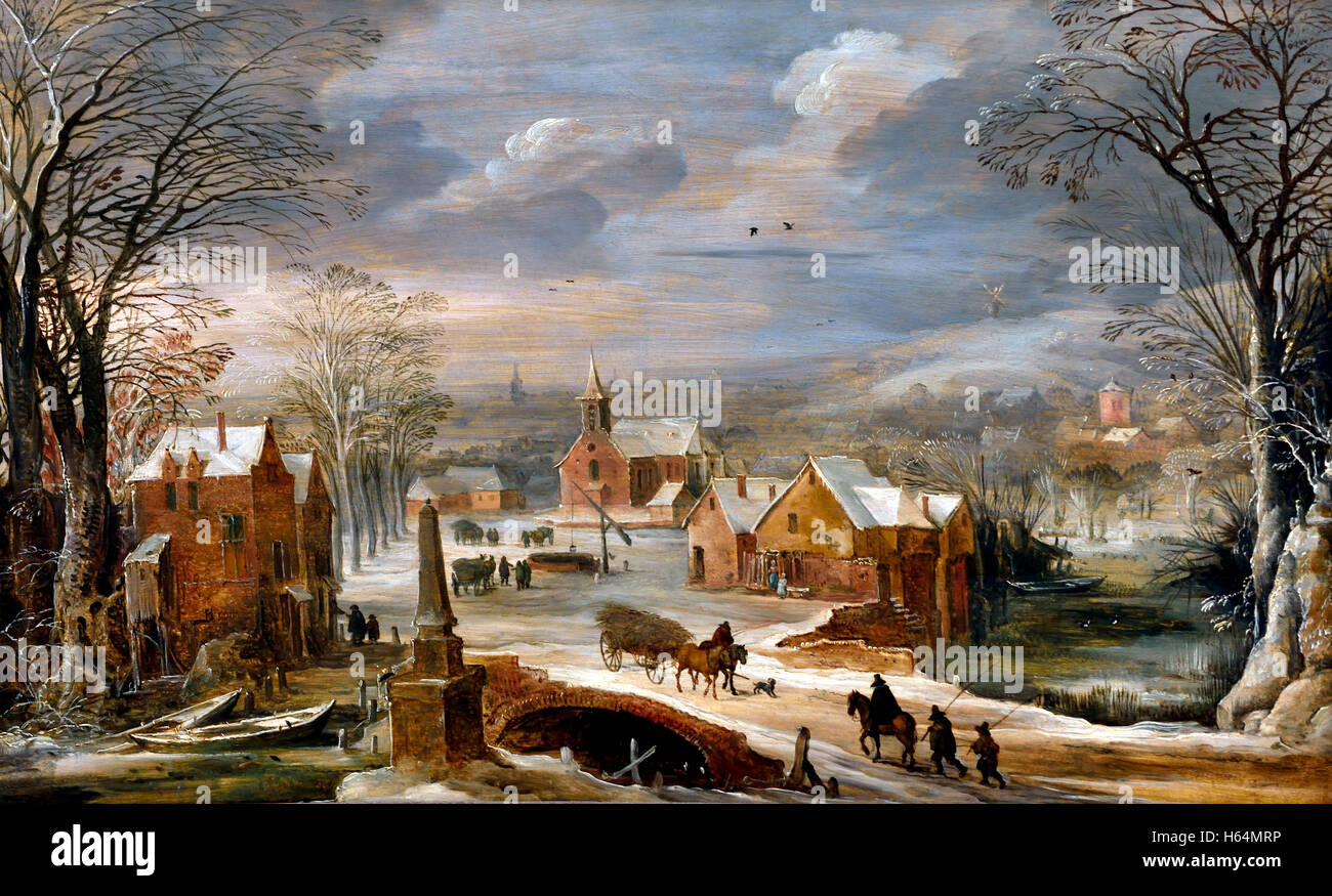 Paysage du village en hiver par Joost de Momper le jeune 1564-1635 Belgique belge flamande Banque D'Images