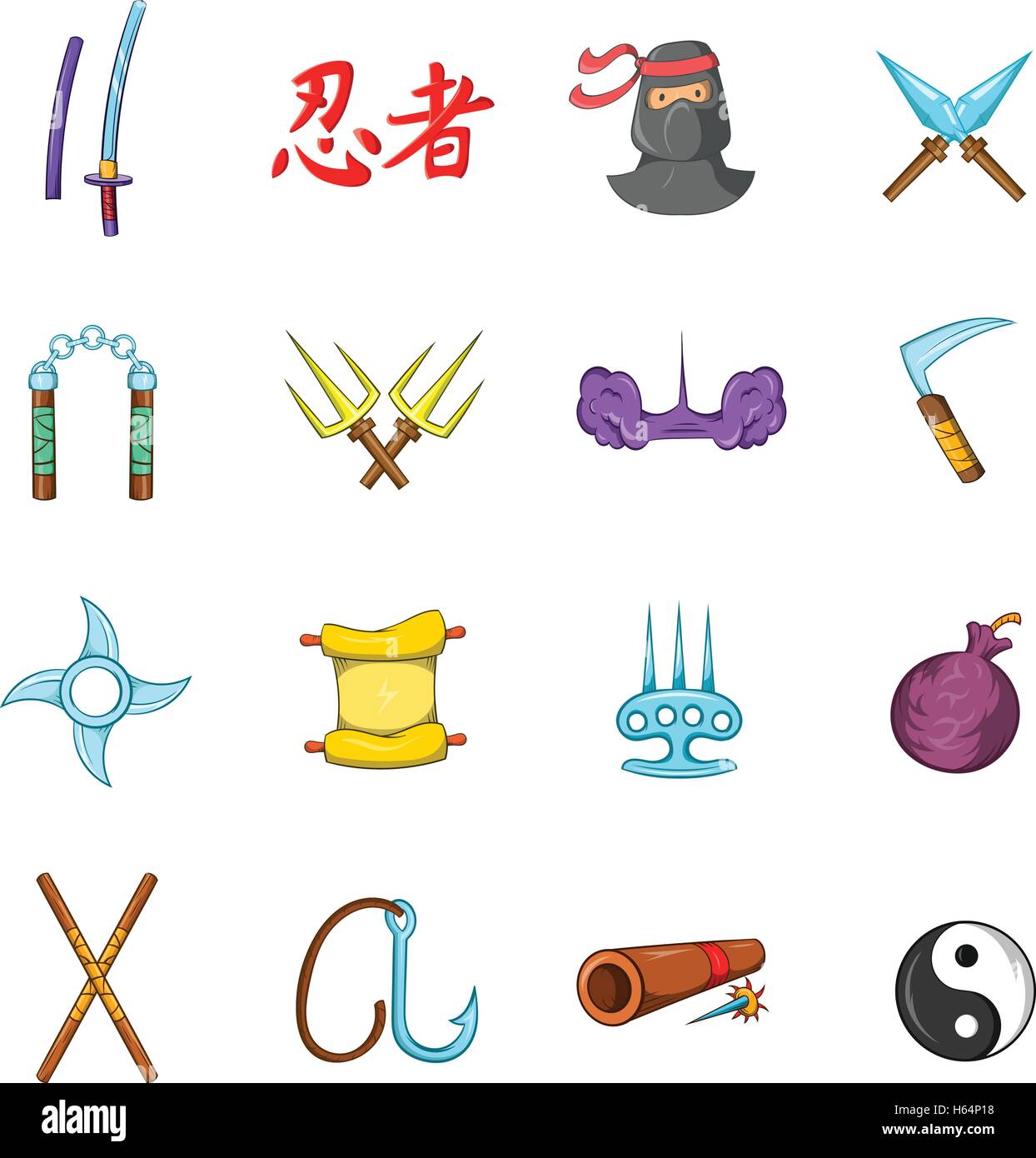 Icons set Ninja, cartoon style Illustration de Vecteur
