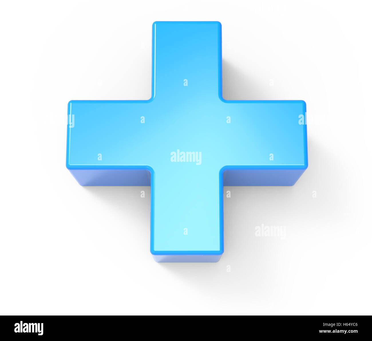 Blue signe plus isolé sur fond blanc, 3D Rendering Banque D'Images