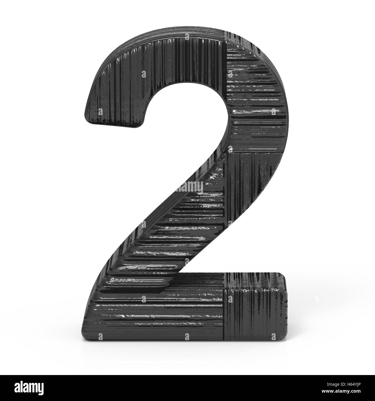 Le rendu 3d Numéro 2 en bois noir fond blanc isolé Banque D'Images