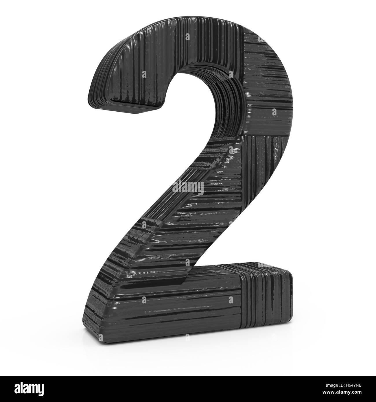 Rendu 3D gauche numéro 2 en bois noir fond blanc isolé Banque D'Images