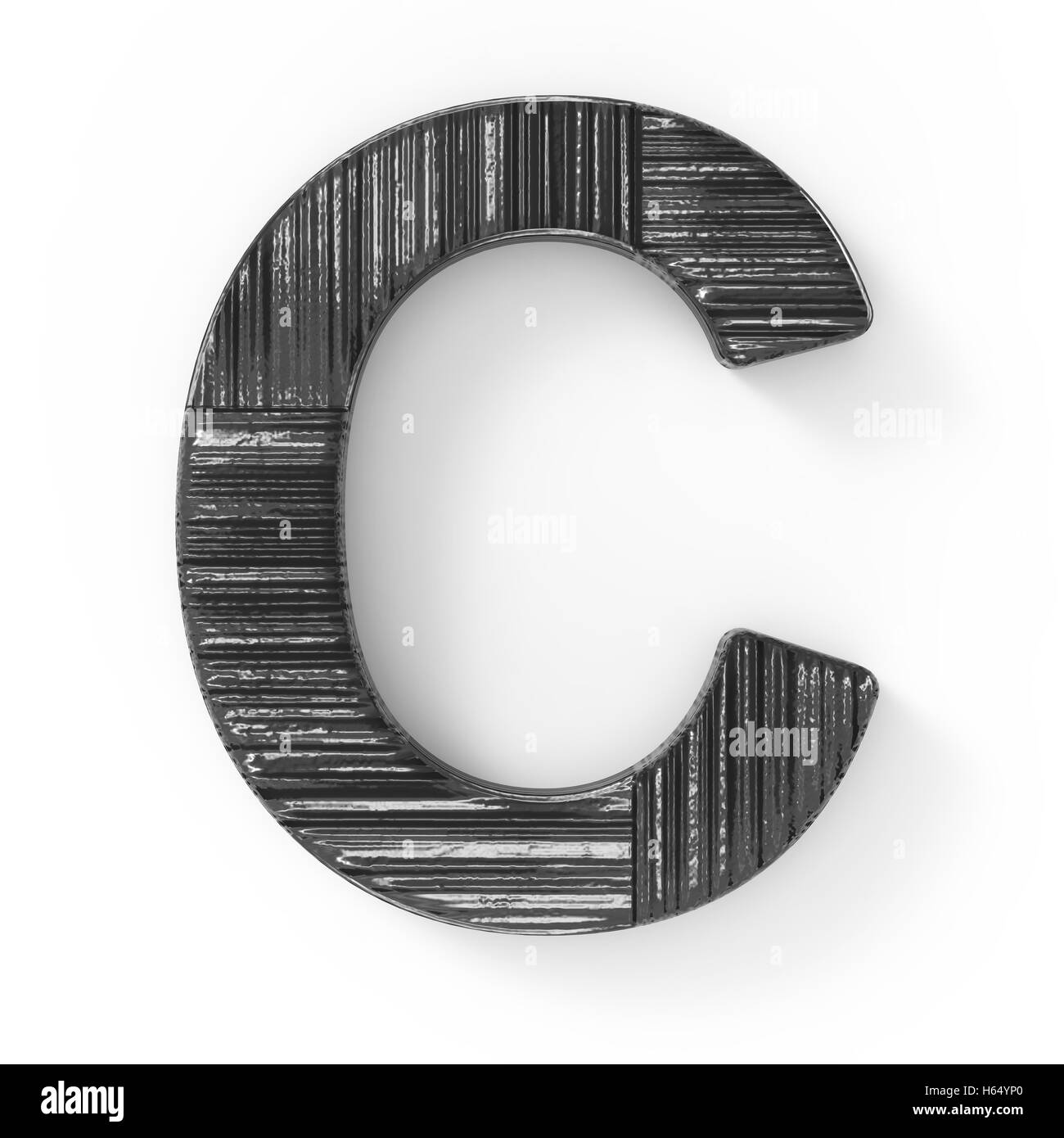 Le rendu 3D Lettre C en bois noir fond blanc isolé Banque D'Images