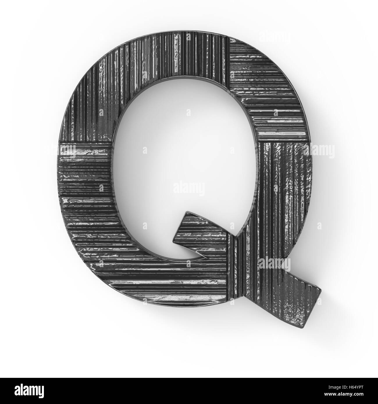 Le rendu 3D Lettre Q en bois noir fond blanc isolé Banque D'Images