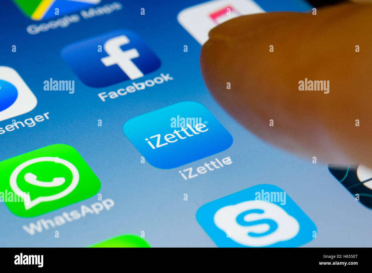 IZettle service de paiement d'entreprise app close up sur l'écran du téléphone intelligent iPhone Banque D'Images
