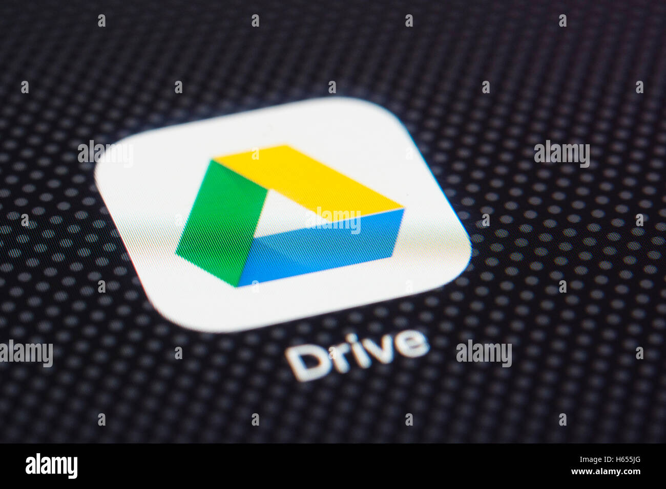En ligne Google Drive, service de stockage cloud app close up sur l'écran du téléphone intelligent iPhone Banque D'Images