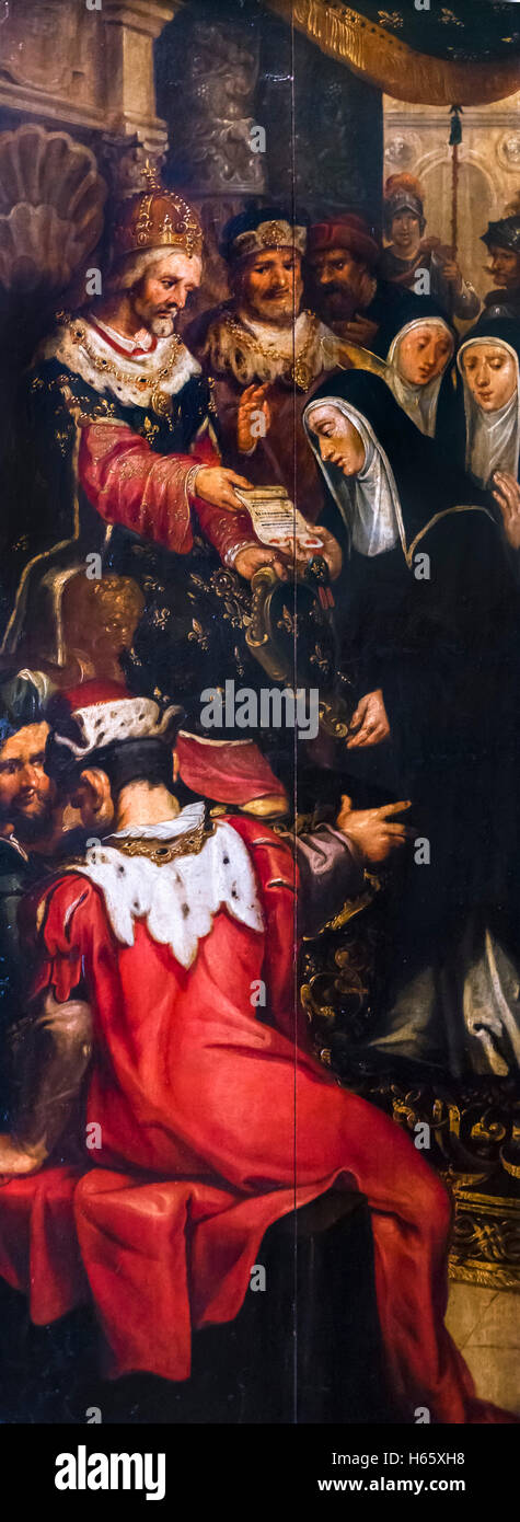 Roi de France (prétendument) Charlemagne présentant une charte à une religieuse, artiste inconnu de l'école flamande, c.1632 Banque D'Images