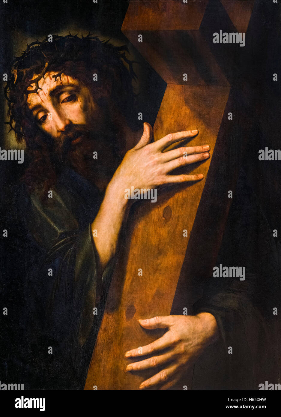 Jésus le Christ portant la croix par artiste inconnu, au début des années 1600, après Michiel Coxcie. Banque D'Images
