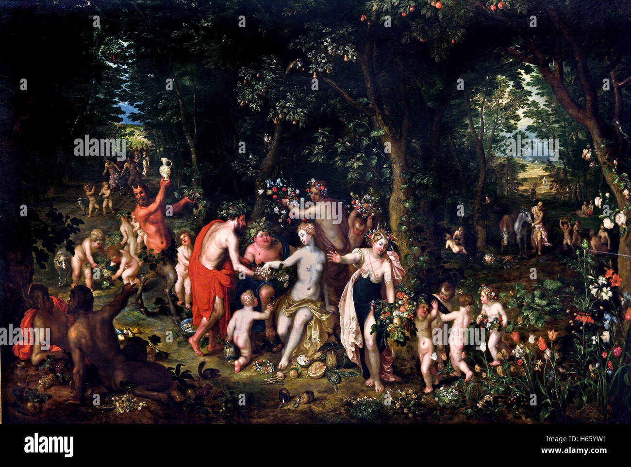 La Fête de Bacchus par Jan Bruegel le Jeune 1601-1678 Belgique Belge Flamande ( Bacchus est le nom romain pour Dionysos, le dieu du vin et de l'intoxication. ) Banque D'Images