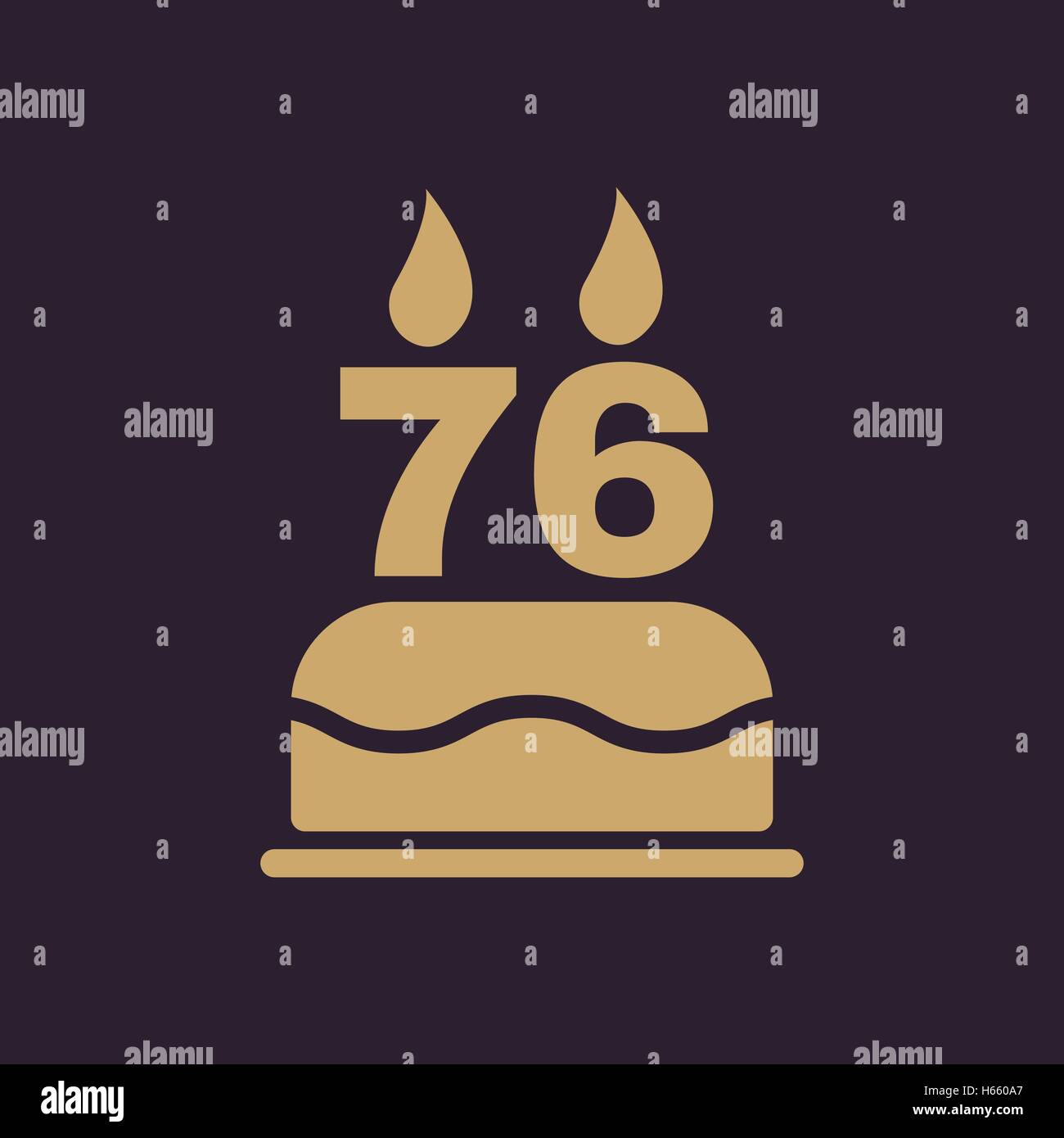 Le gâteau d'anniversaire avec des bougies sous la forme de l'icône numéro 76. Symbole d'anniversaire. Télévision Illustration de Vecteur