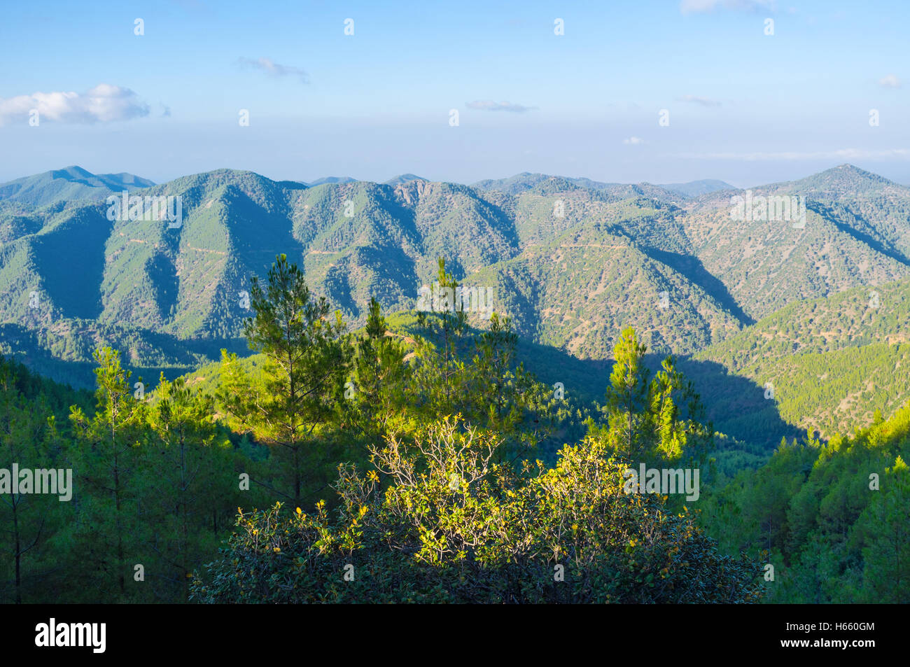 Le magnifique paysage de montagnes Troodos à partir de Tripylos mount, Chypre. Banque D'Images