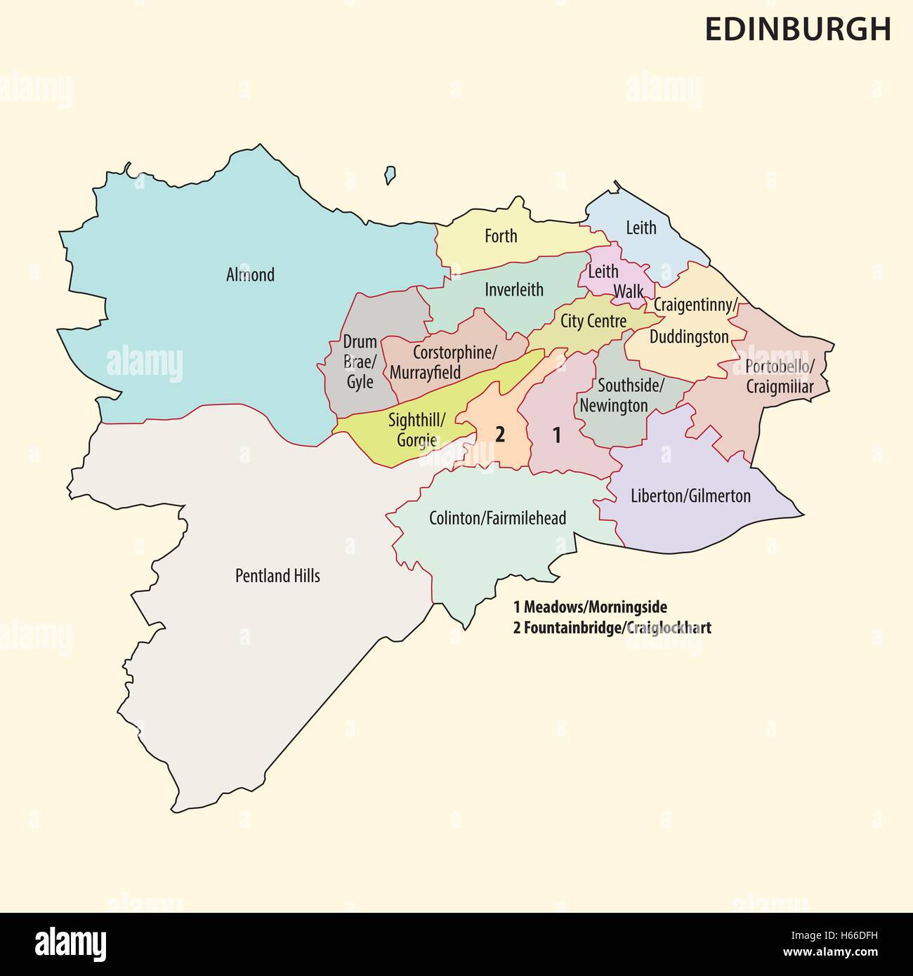 Carte politique et administrative de la capitale écossaise Edimbourg Illustration de Vecteur