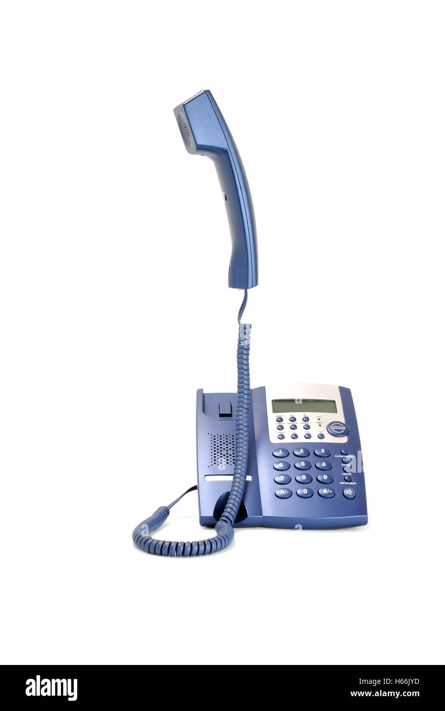Bureau d'affaires moderne bleu téléphone isolé sur un fond blanc. Banque D'Images