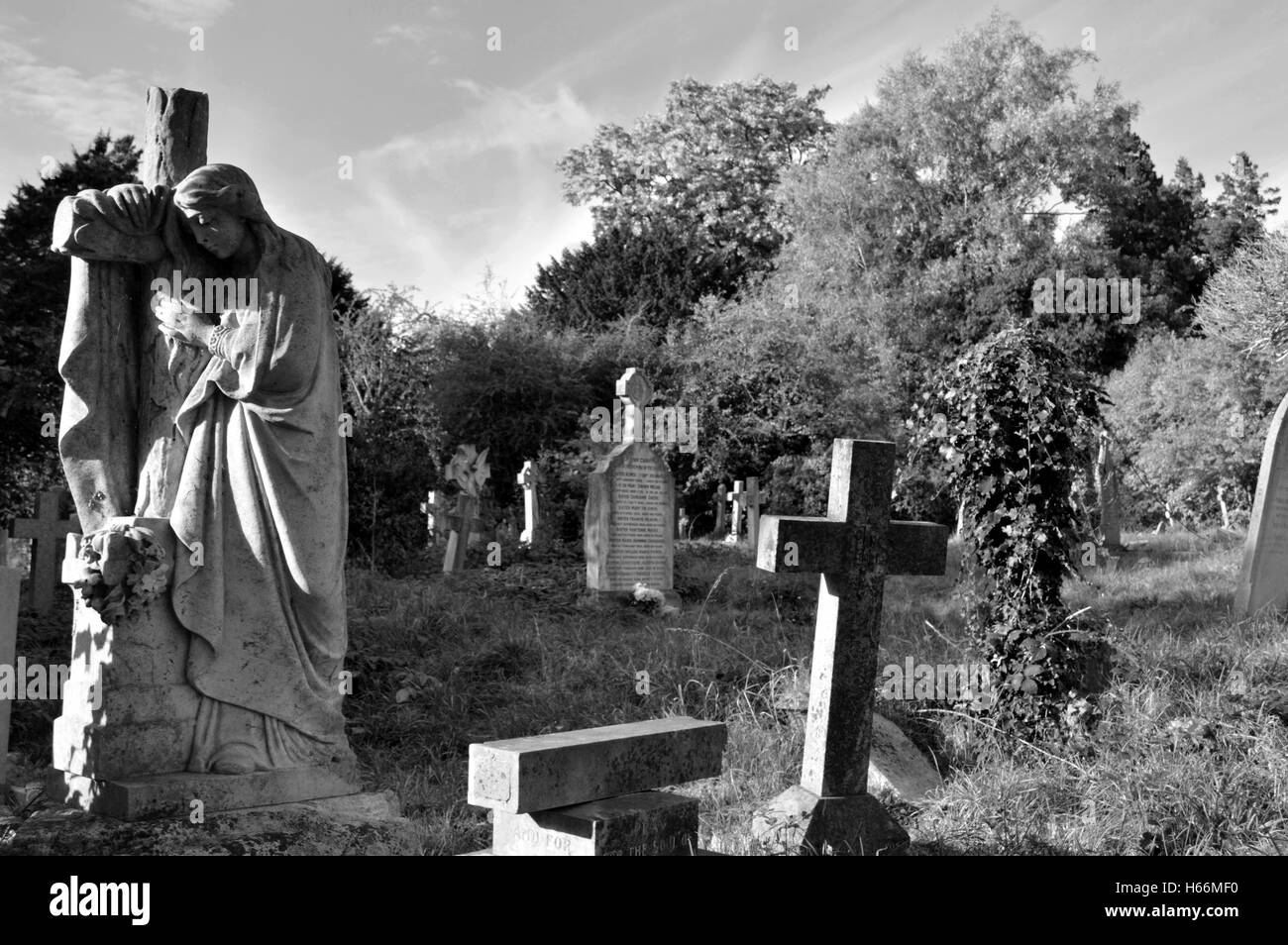 Le Noir Et Blanc Des Tombes Abandonnees A L Ancien Cimetiere Sur La Politique Commune De Southampton Angleterre Photo Stock Alamy