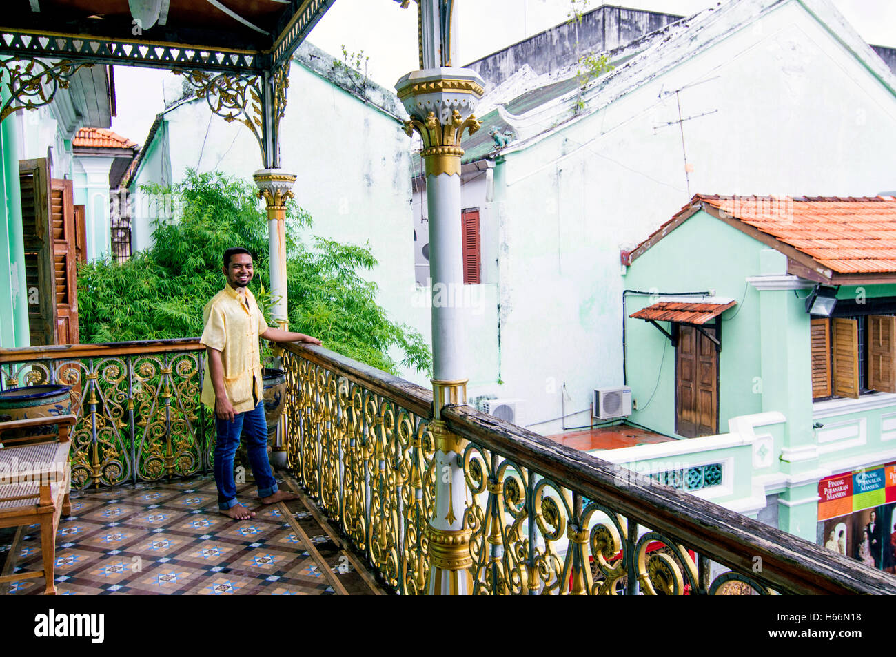 A l'étage balcon, Pinang Peranakan Museum, Lebuh Gereja, Georgetown, Penang, Malaisie Banque D'Images