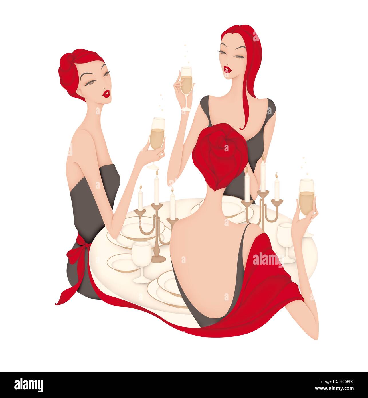 Trois femmes drinking champagne Banque D'Images