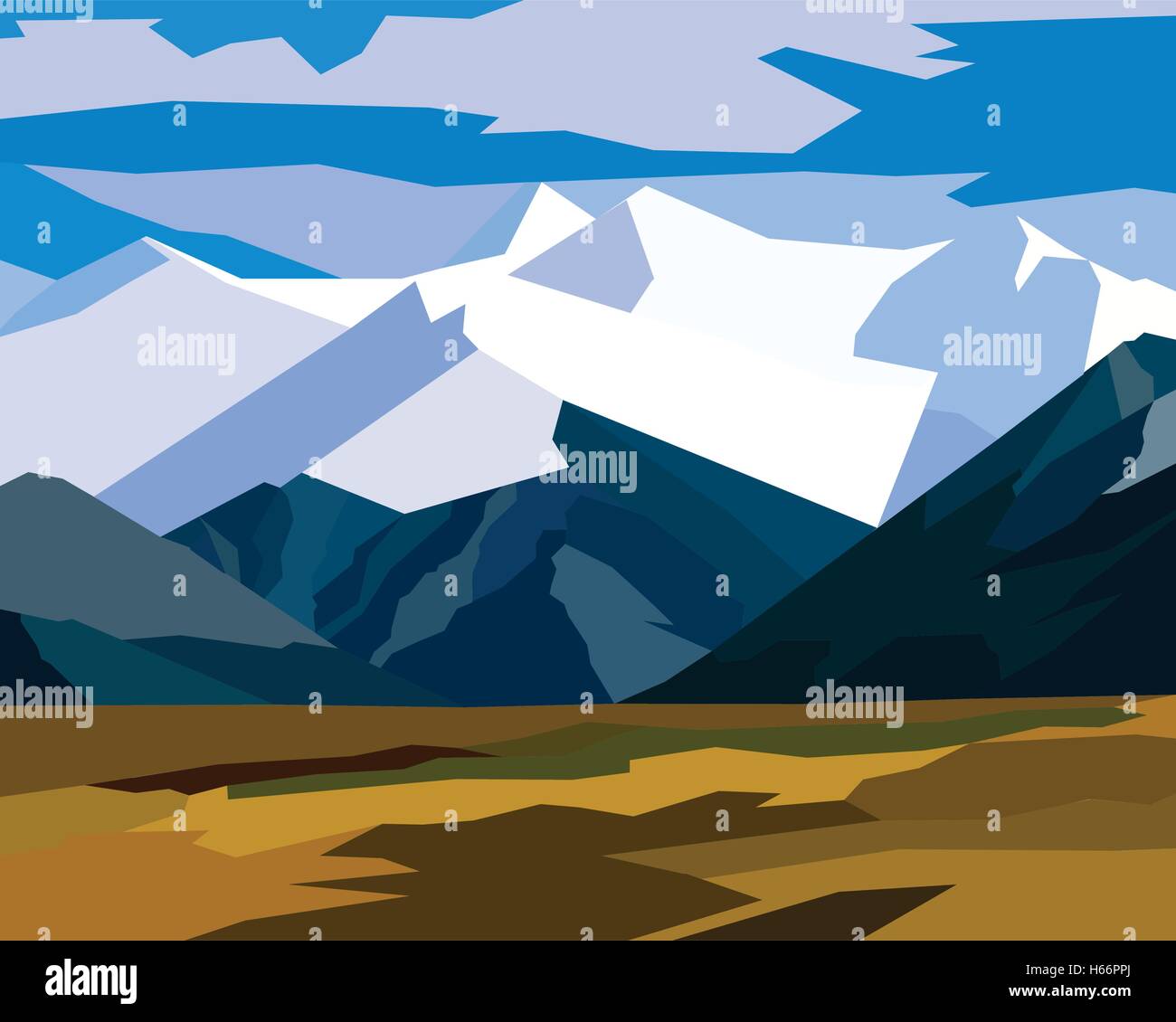 Paysage de montagne vecteur avec ciel bleu et la neige. Illustration de Vecteur