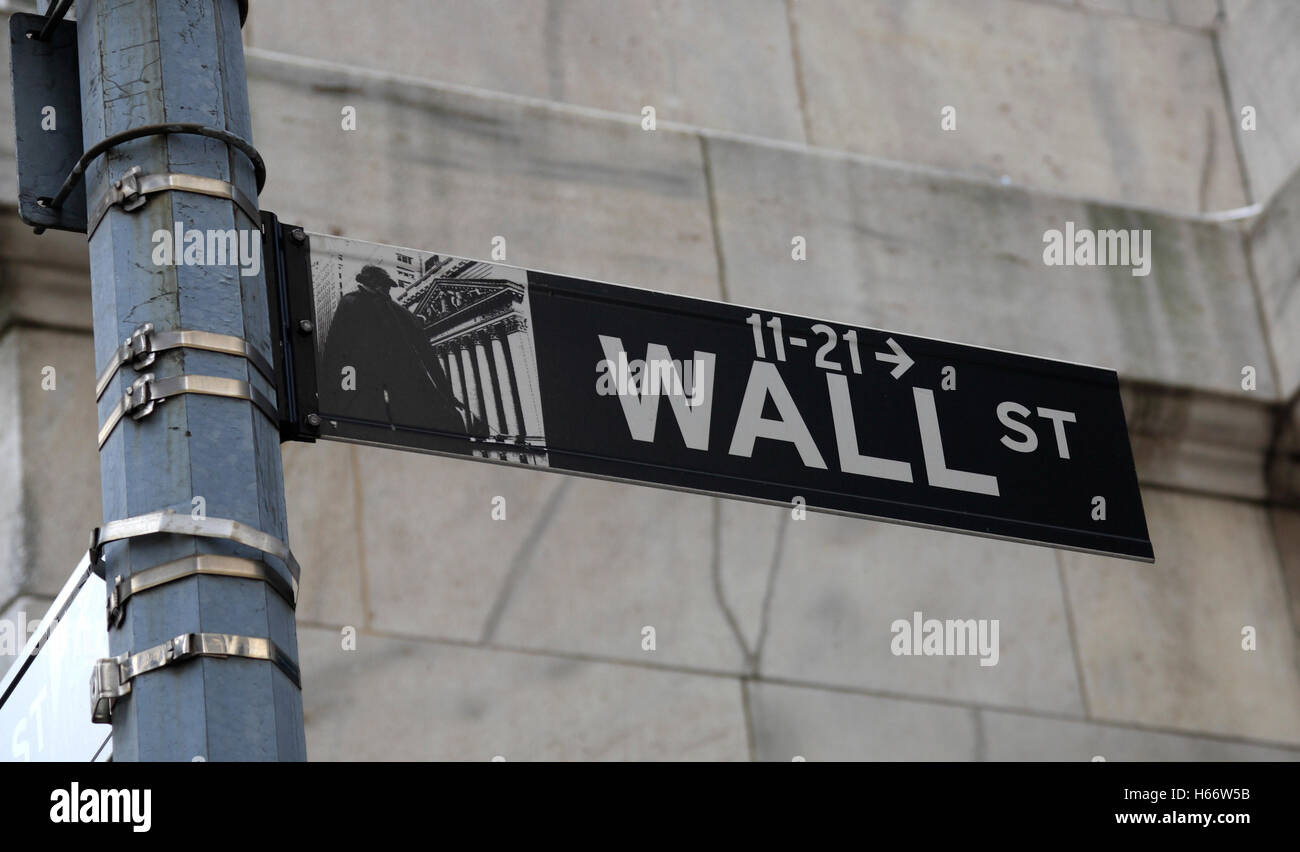 Plaque de rue, Wall Street, Manhattan, New York, USA Banque D'Images