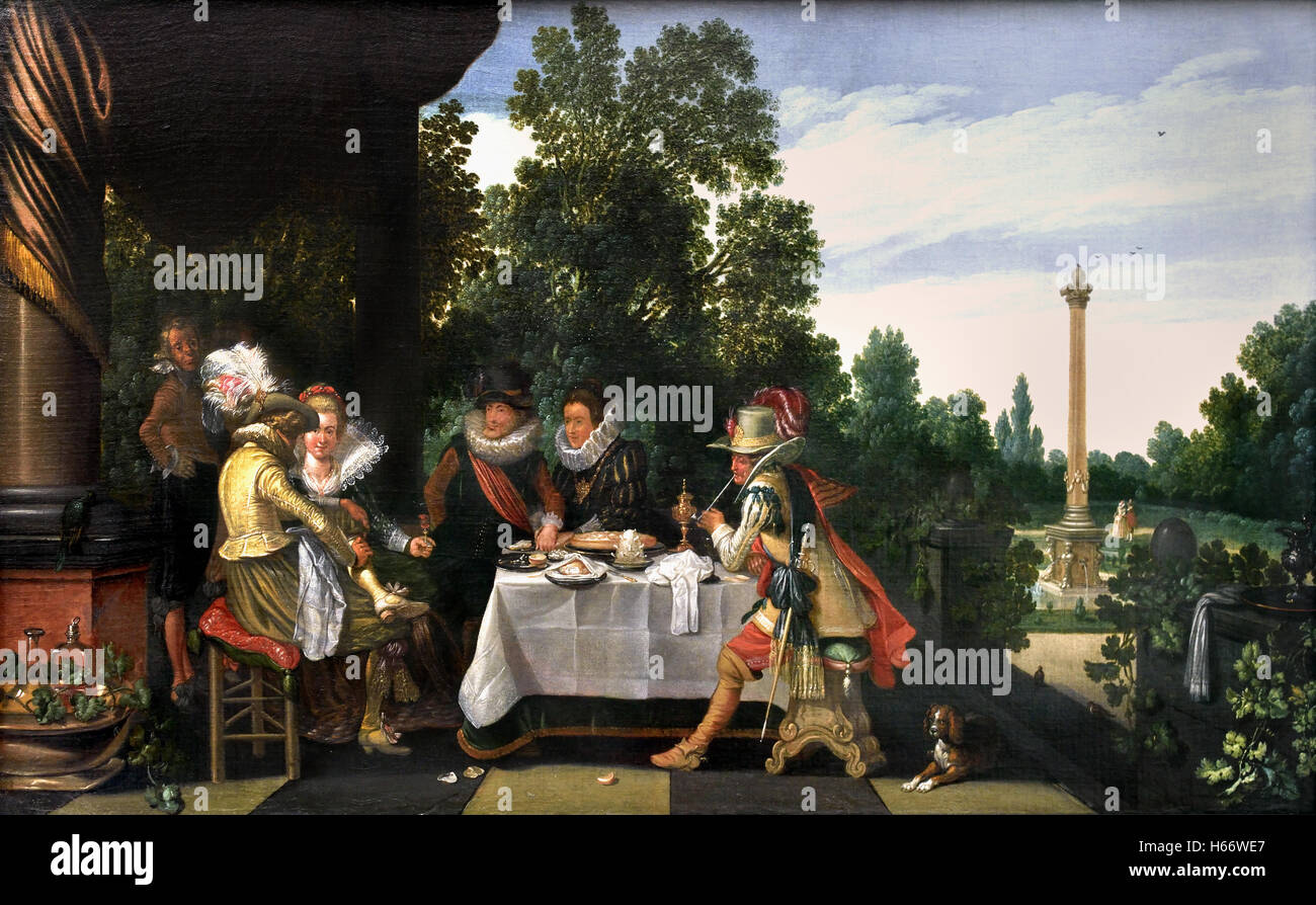 Merry company sur une terrasse-jardin 1620 Esaias van de Velde 1590 Amsterdam 1590 - 1630 La Haye Pays-Bas néerlandais ( Âge d'Or ) Banque D'Images