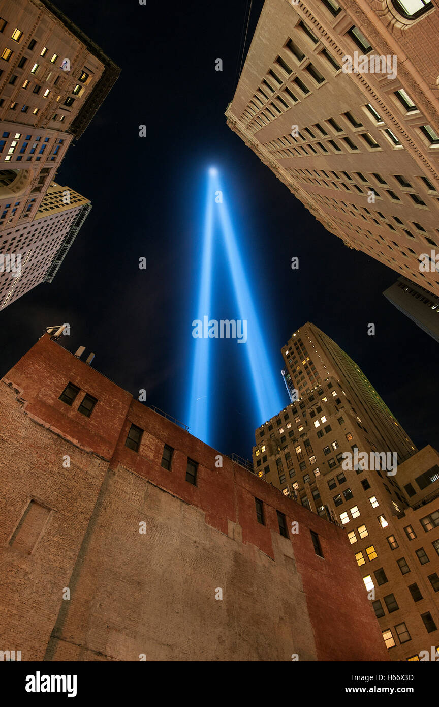 L'installation d'art rend hommage à la lumière en souvenir de la terreur 11 septembre 2001, attentats du 11 septembre, le Lower Manhattan Banque D'Images