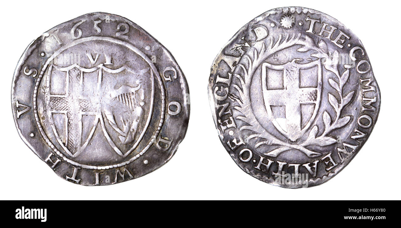 Commonwealth sixpence de 1652 l'article d'OLIVER CROMWELL Banque D'Images