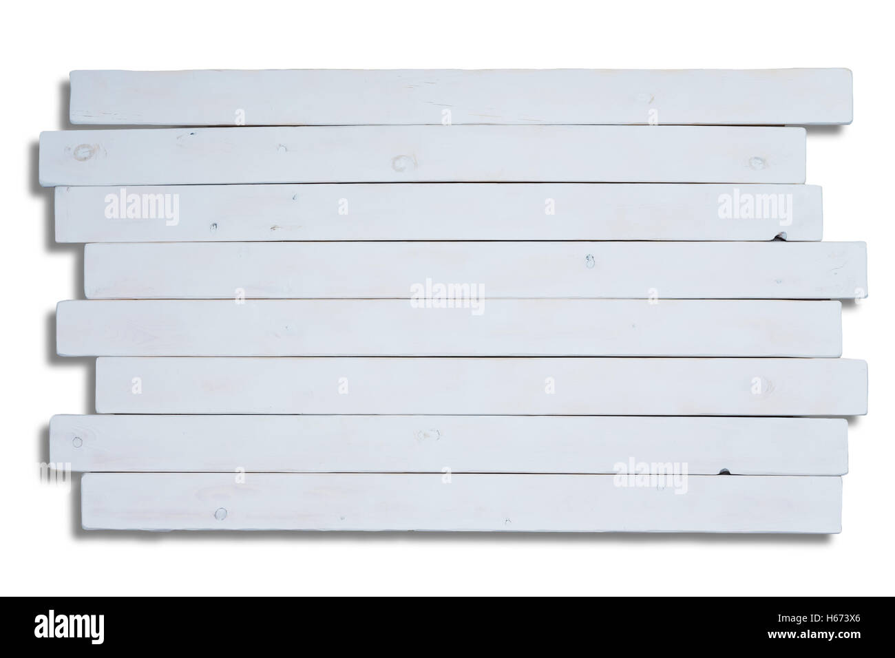Décalage des planches en bois blanc longue, avec copie espace pour le thème sur les objets ou de la nourriture faite maison Banque D'Images