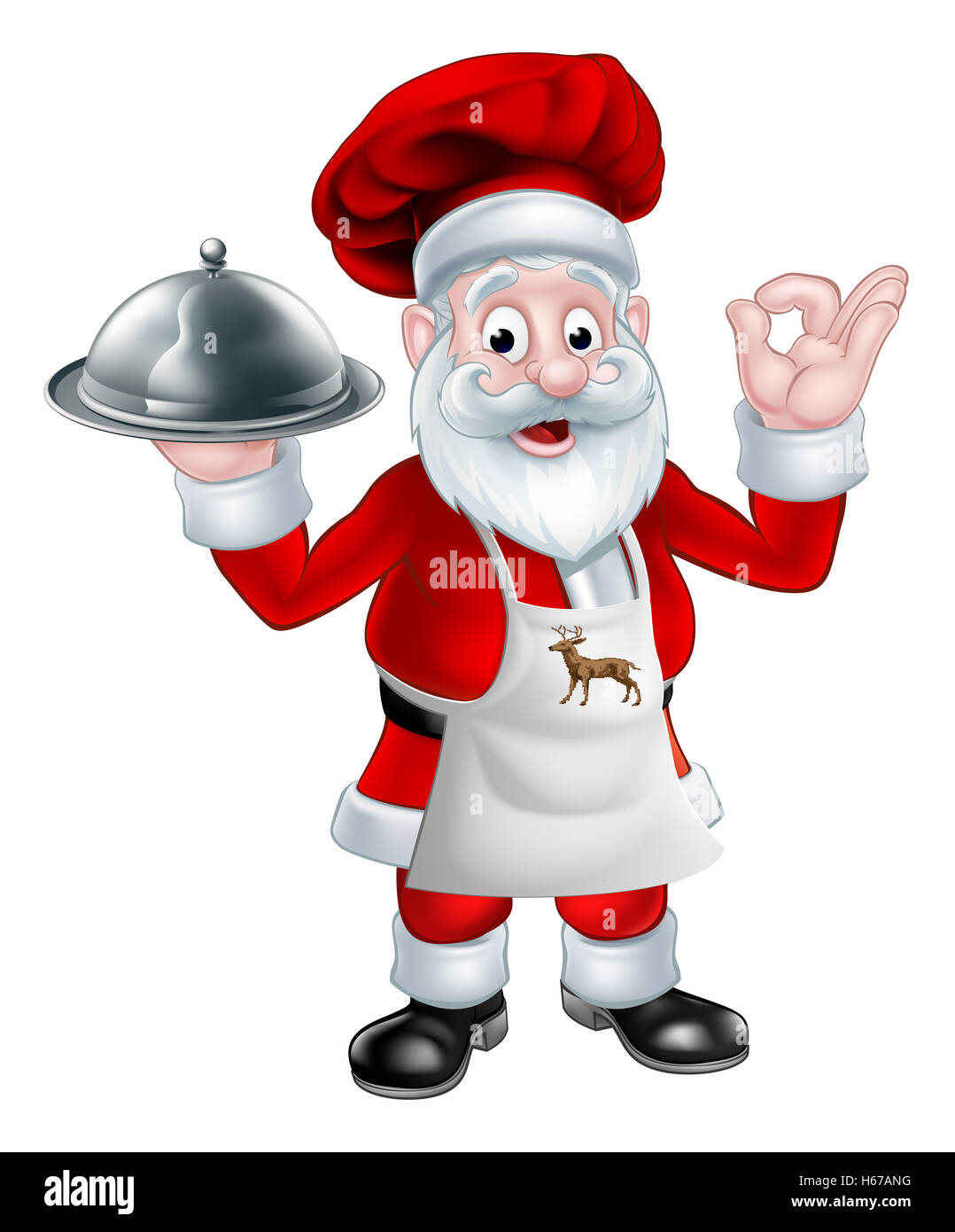 Dessin animé de Noël de Père Noël chef holding a plate et donnant un geste parfait Banque D'Images