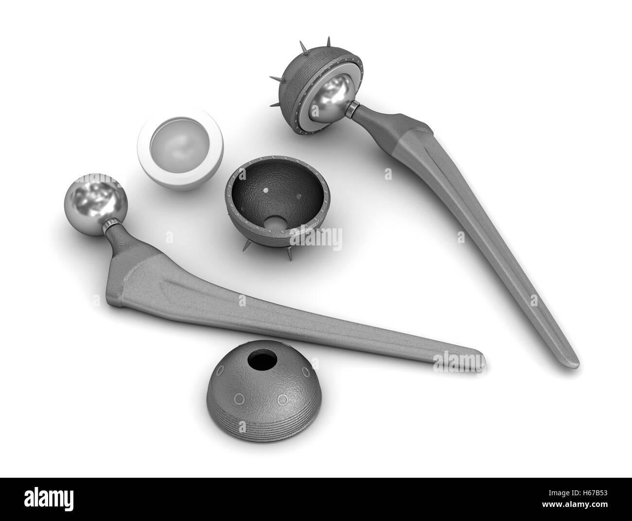 L'implant de remplacement de la hanche isolé sur blanc. Illustration 3D précis médicalement Banque D'Images